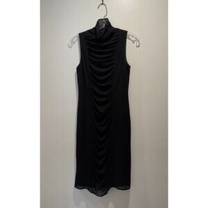 Vintage 90s Laundry By Shelli Segal Black Mesh Sleeveless Dress Mock Neck Sexy
